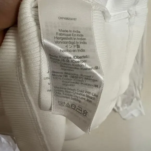 Madewell Ribbed Puff-Sleeve Top Sz S White Long Sleeve Slim Fit Pullover Cotton - Picture 7 of 8